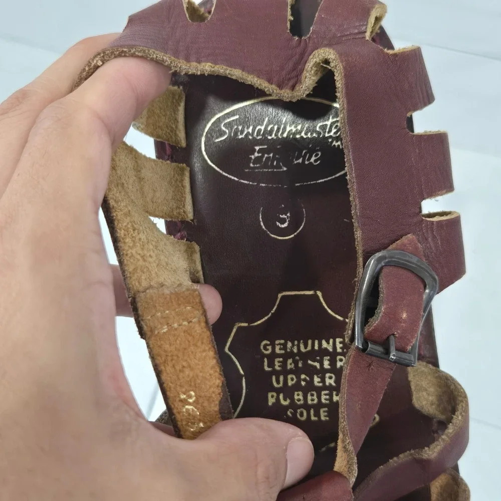 Sandalmaster Enrique Mens 9 Brown Leather Huarache Fisherman Sandals Flat Straps